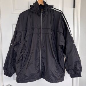 Just 4 vintage y2k full zip Windbreaker jacket Size L Black Hideaway Hood